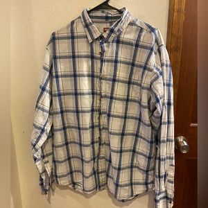 Wrangler Shirt Men's Cotton Long Sleeve XL Plaid Blue White Button Up
